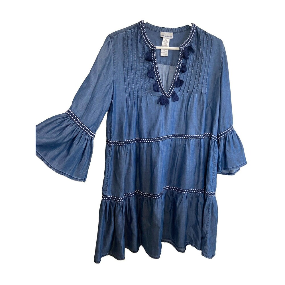 Tommy Bahama Chambray Blue Embroidered Cover Up Dress Size Small